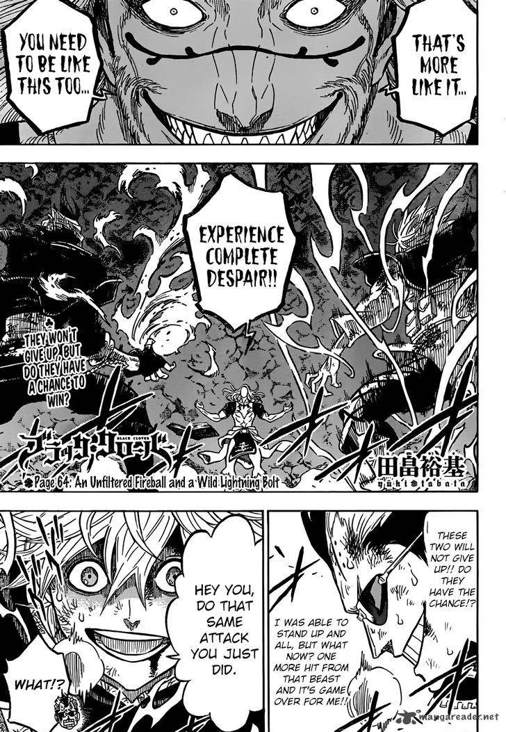 Black Clover Manga Chapter 64 page 1 - An Unfiltered Fireball and a Wild Lightning Bolt